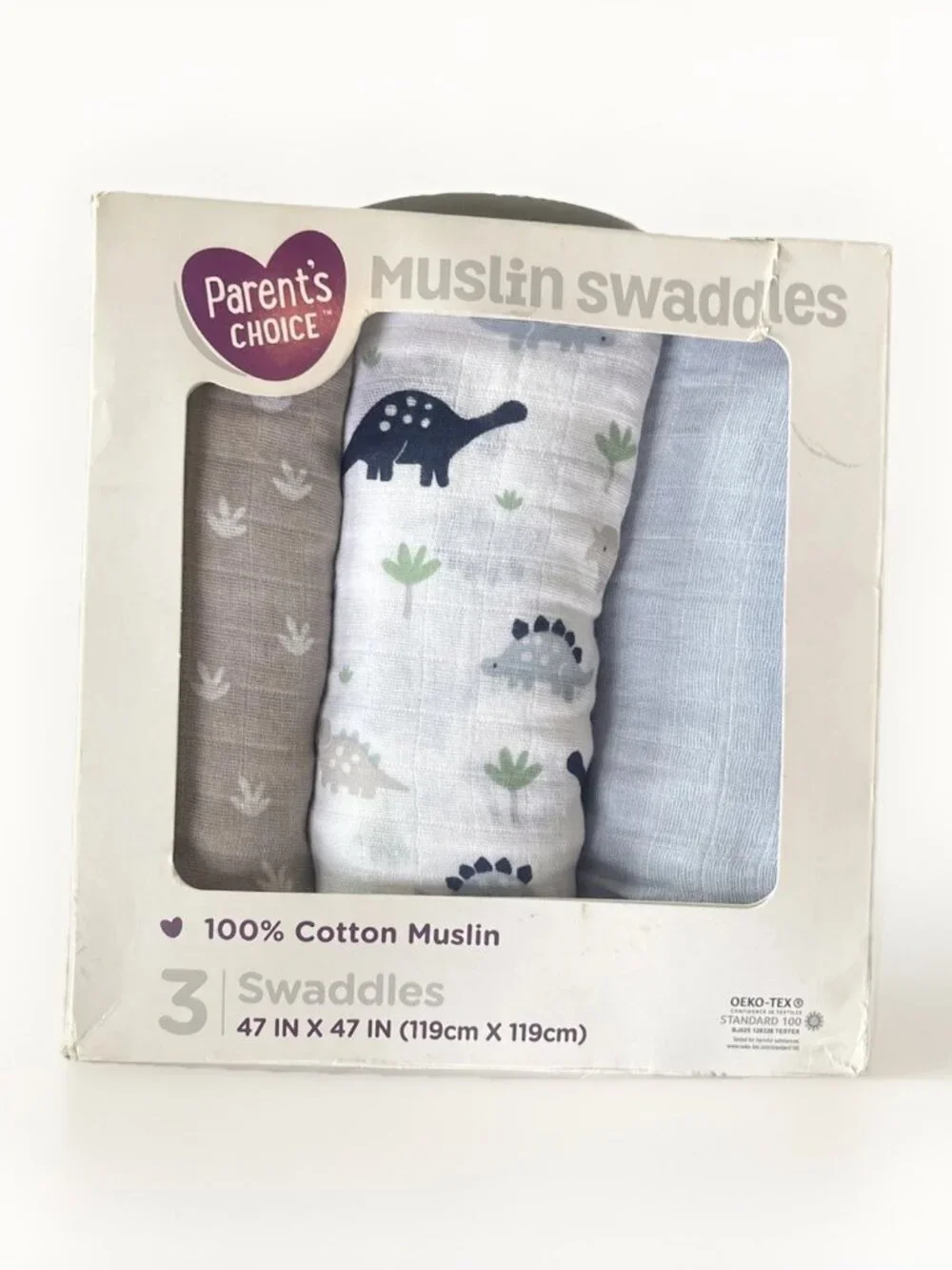 Parent's Choice 3 Muslin Swaddles Dinosaur Theme 47